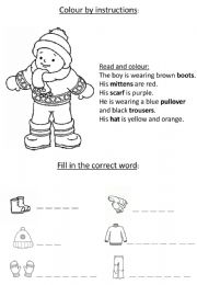 English powerpoint: Winter clothes read, draw and write