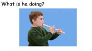 English powerpoint: What�s he/she doing/wearing?