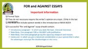 English powerpoint: How to write a FOR AND AGAINST essay.