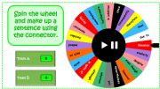 English powerpoint: Connectors Spinning Wheel (Game with scoreboard)