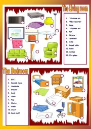 English worksheet: The living room / The Bedroom
