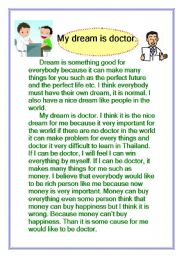 English worksheet: my dream is a doctor