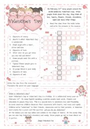 English worksheet: VALENTINE�S DAY *** 2 pages***