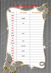 English worksheets: Irregular verbs Past Simple, Past Perfect English worksheets: Irregular verbs Past Simple, Past Perfect