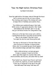 Twas Night Before Christmas Poem ESL Worksheet By Martalop