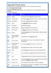 English Worksheets: Verbs. Separable and not separable