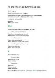 English Worksheets: It and there as subjects