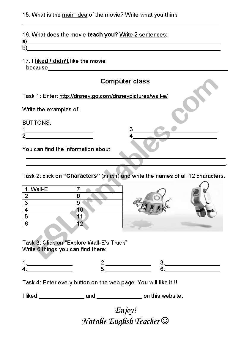 worksheet Wall E Movie Worksheet english worksheets movie wall e worksheet
