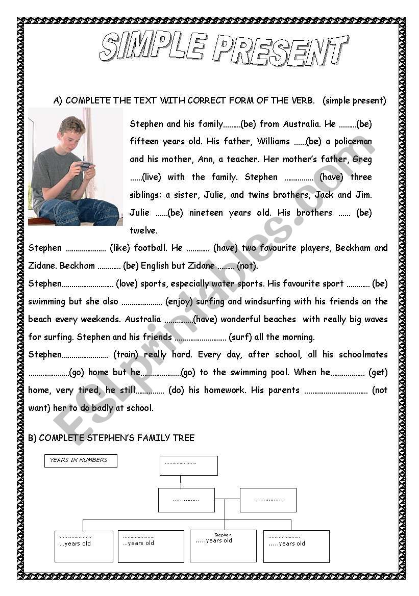 English Worksheets Present Simple Reading Comprehension
