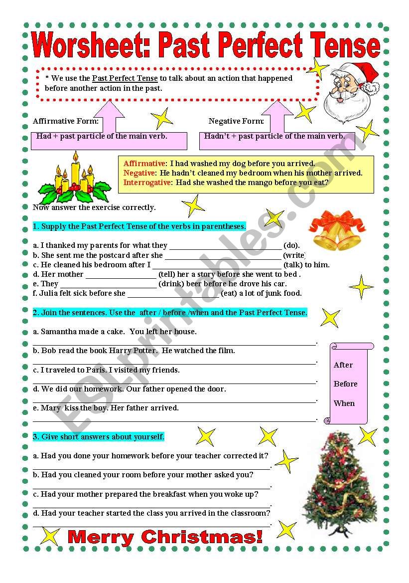 Past Tense And Past Perfect Tense Worksheets
