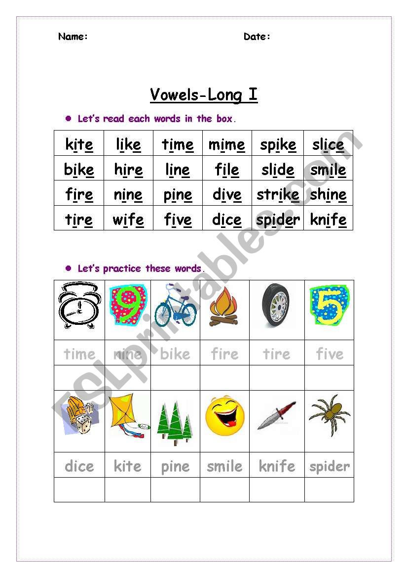 English Worksheets Long Vowel Sound