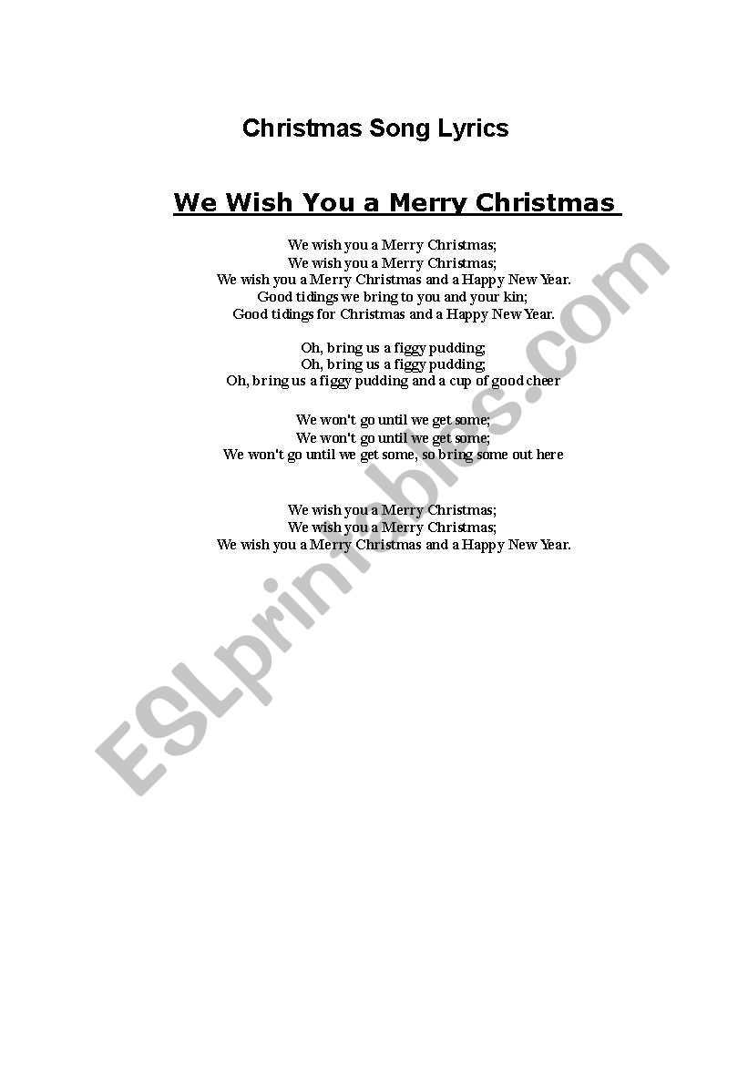 English worksheets: Christmas Song lyrics: We wish you a merry christmas