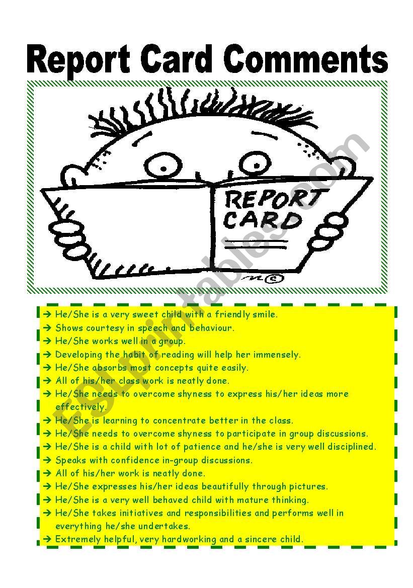 English worksheets: Report card comments