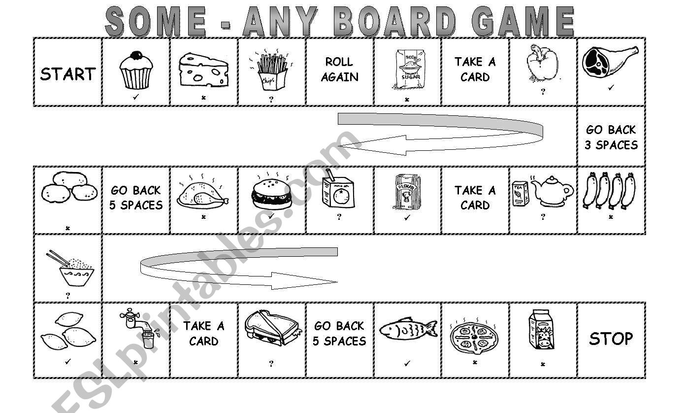 Some And Any Board Game Esl Worksheet By Marceliasesl