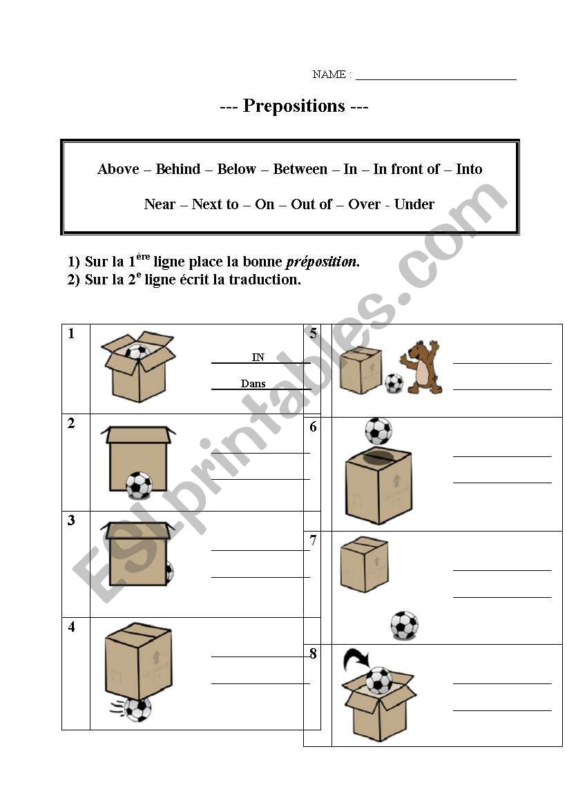 English worksheets: Prepositions