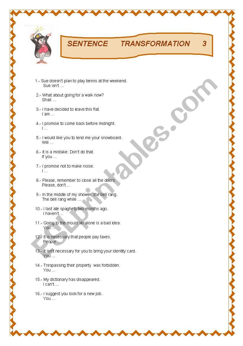 Transformation Of Sentences 3 ESL Worksheet By Xcharo