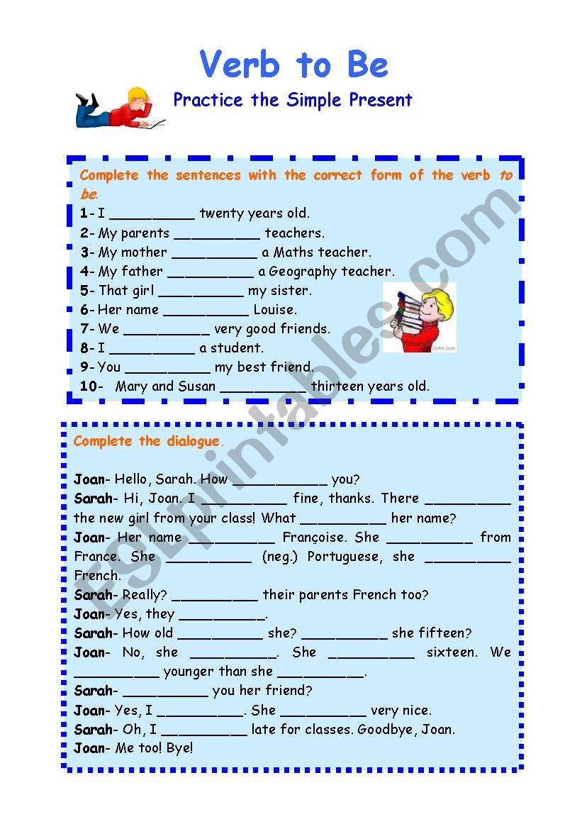 English Worksheets Verb To Be Practice
