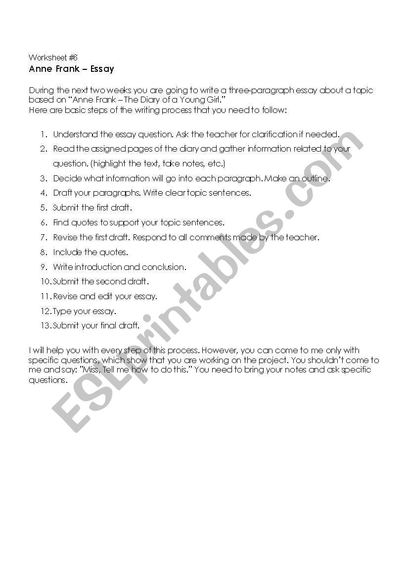 Science Topics For Essays Proposal Essay Outline also Science And Technology Essay Topics Anne Frank Worksheets For The Unit Plan Esl Worksheet By Gosia Knupp Essay Examples For High School