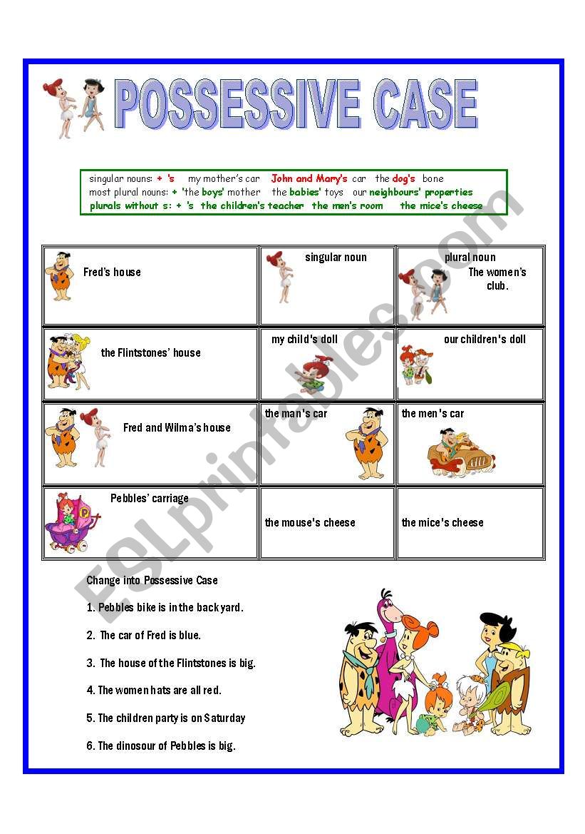 POSSESSIVE CASE ESL Worksheet By GIOVANNI