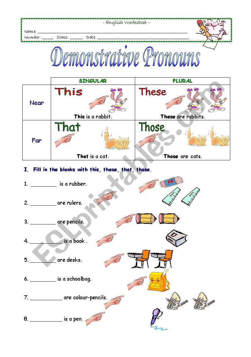 Demonstrative Pronouns ESL Worksheet By Sivsc