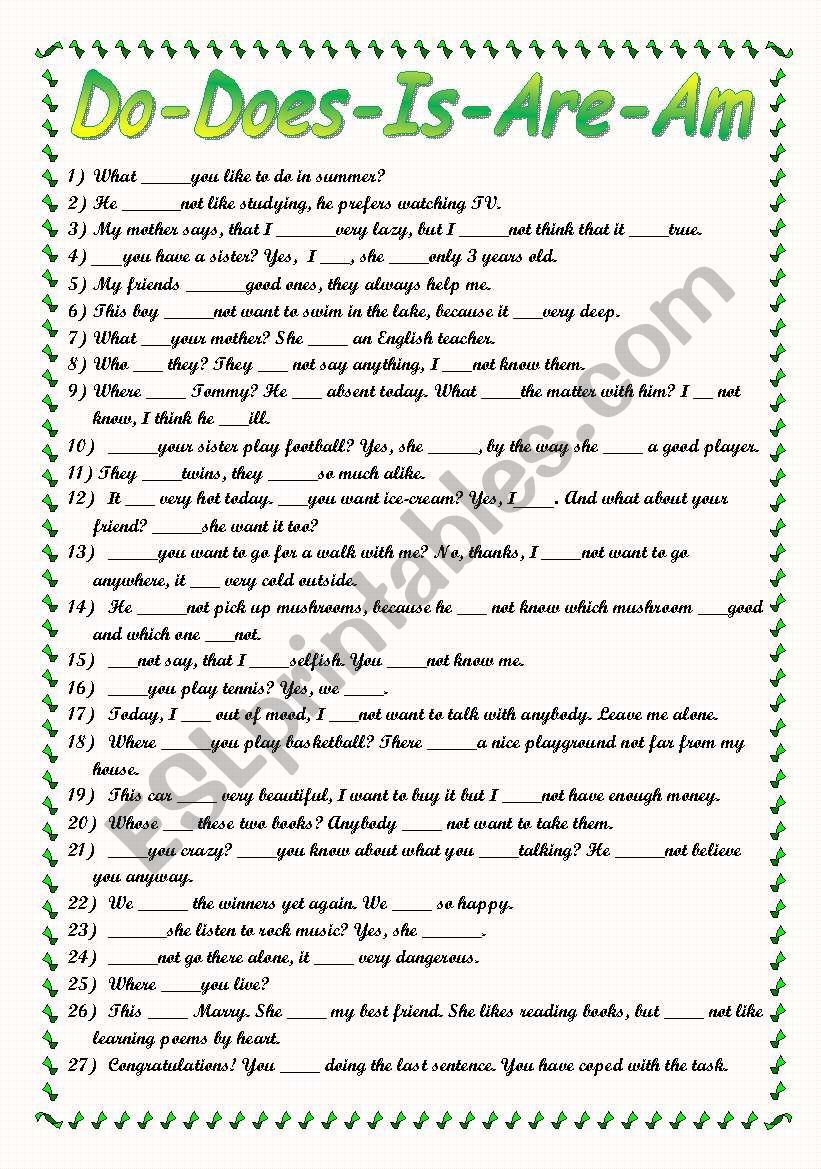 Am Is Are Worksheet