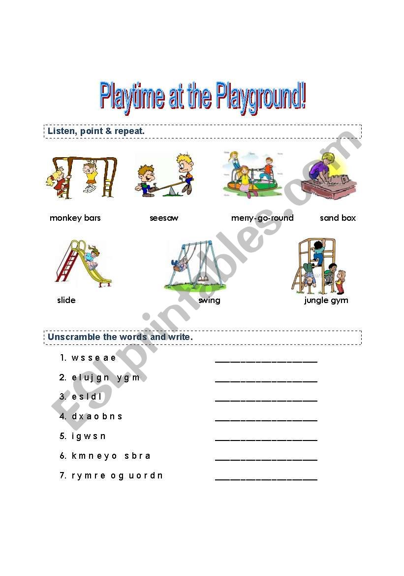 Playtime at the Playground! - ESL worksheet by Dalgi