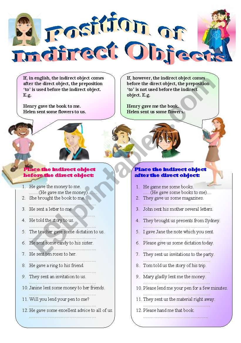  THE POSITION OF INDIRECT OBJECTS Learn To Place The Indirect Object Before After The