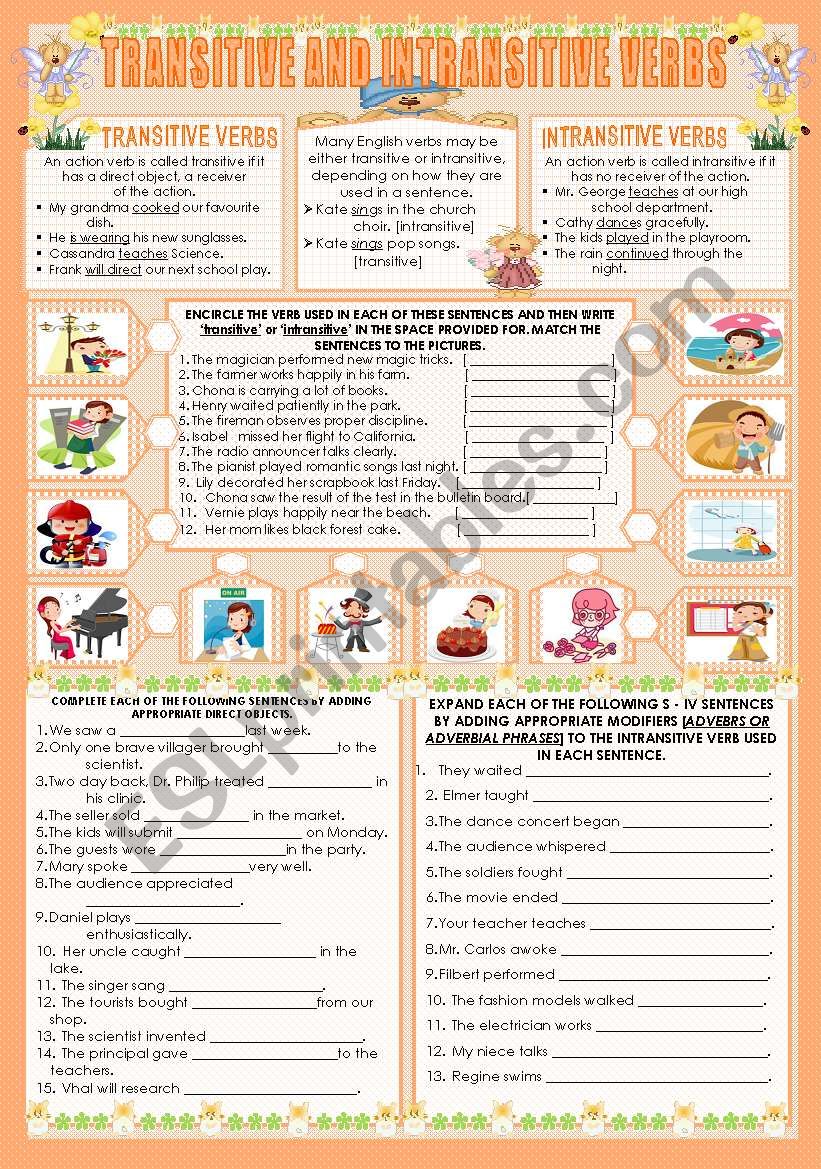 Free Printable Worksheets On Transitive And Intransitive Verbs