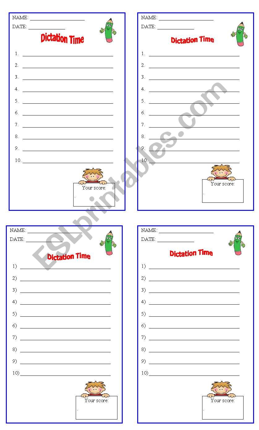 English Worksheets DICTATION SHEET