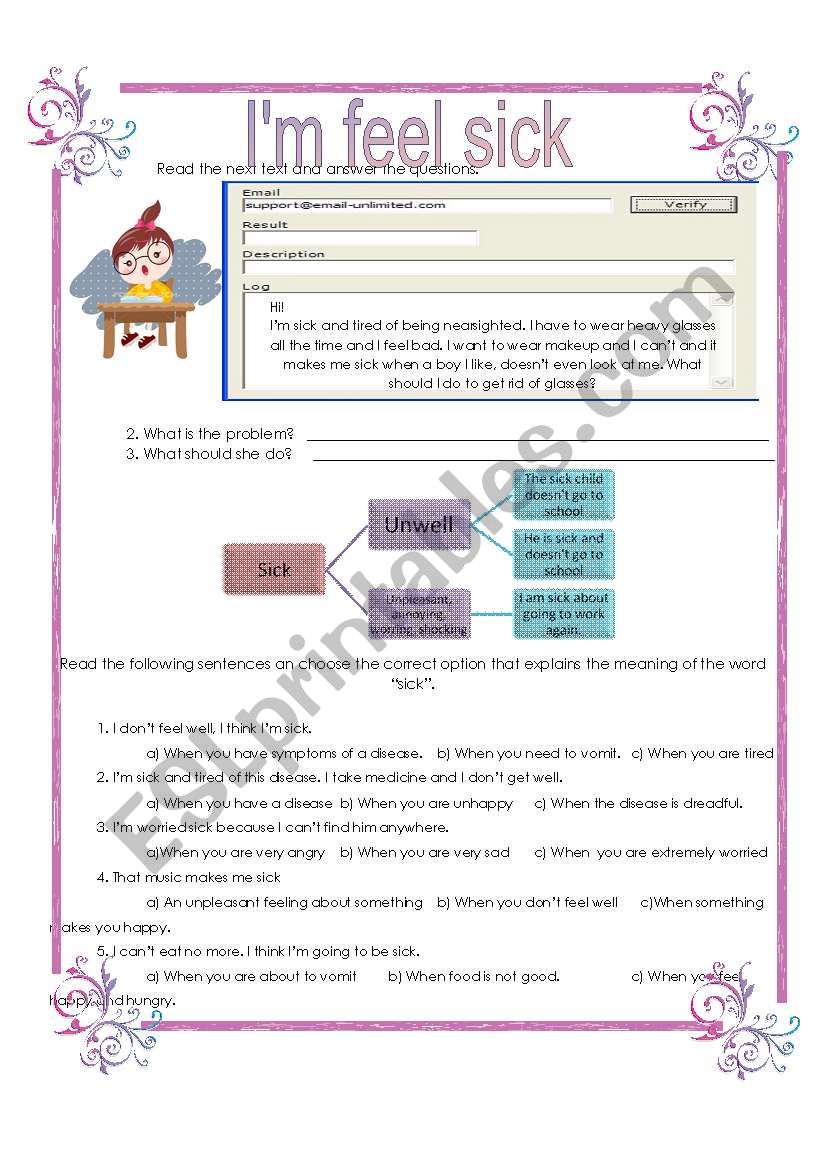 Different meanings of sick - ESL worksheet by supergirls