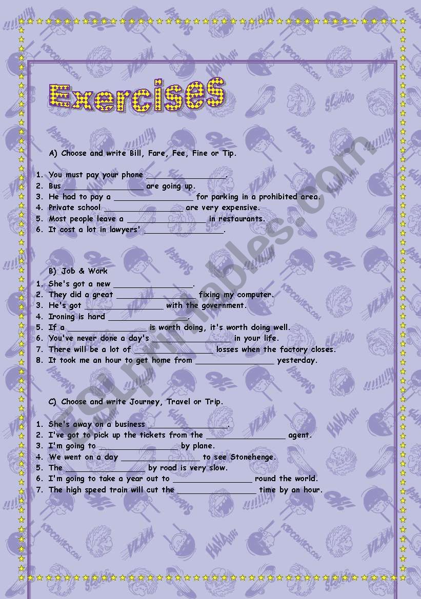 confusables bill fare fine tip job work journey how to write a bill for work done
