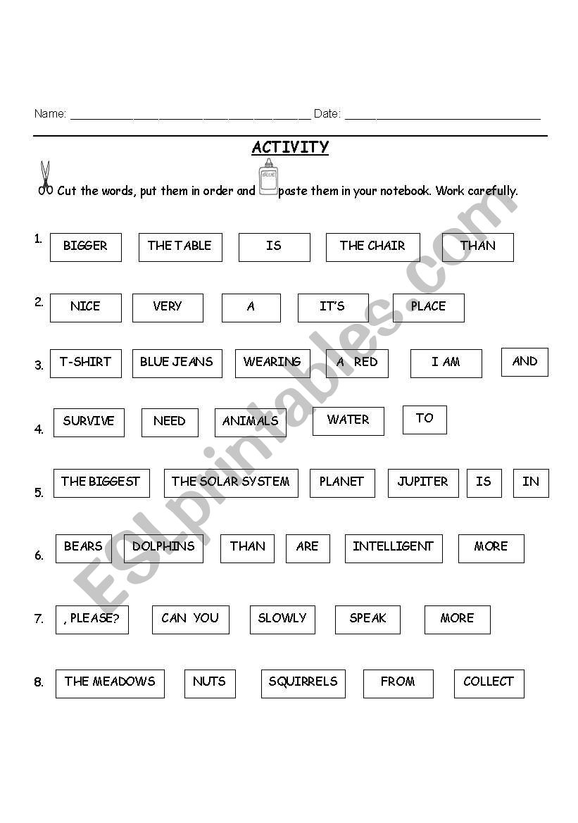 Unscramble The Sentences Worksheet