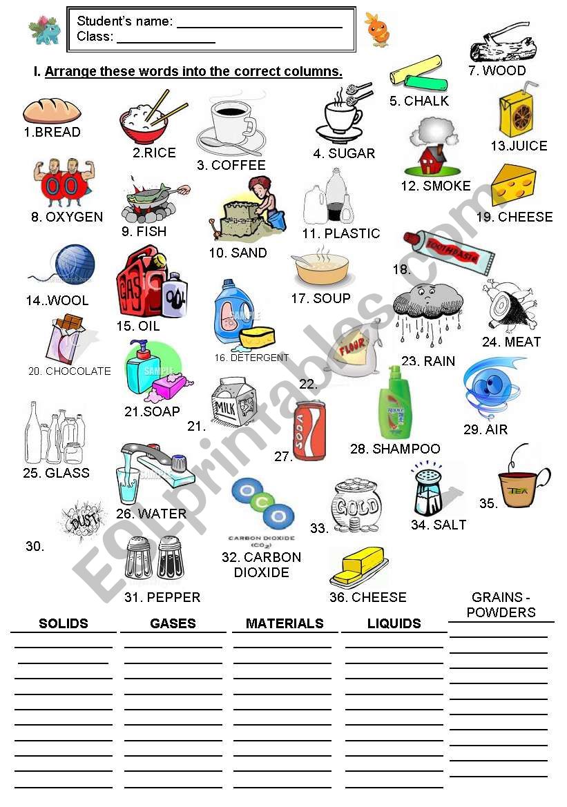 NONCOUNT NOUNS PART 1 ESL Worksheet By LUCKYNUMBER2010