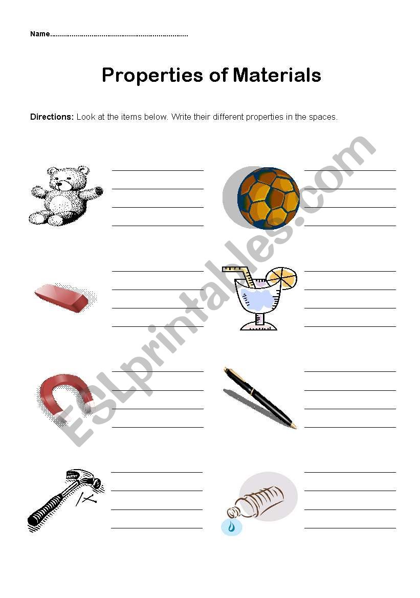 English worksheets: Properties of materials