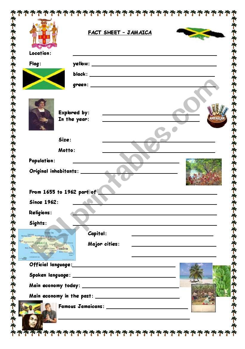 Fact sheet Jamaica ESL worksheet by sportcat