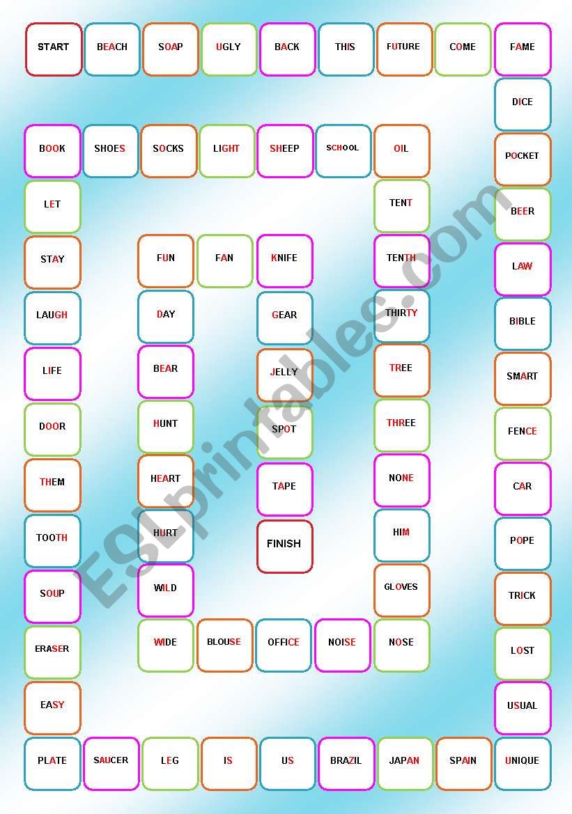Phonics Boardgame + cards 4 pages fully editable ESL worksheet by