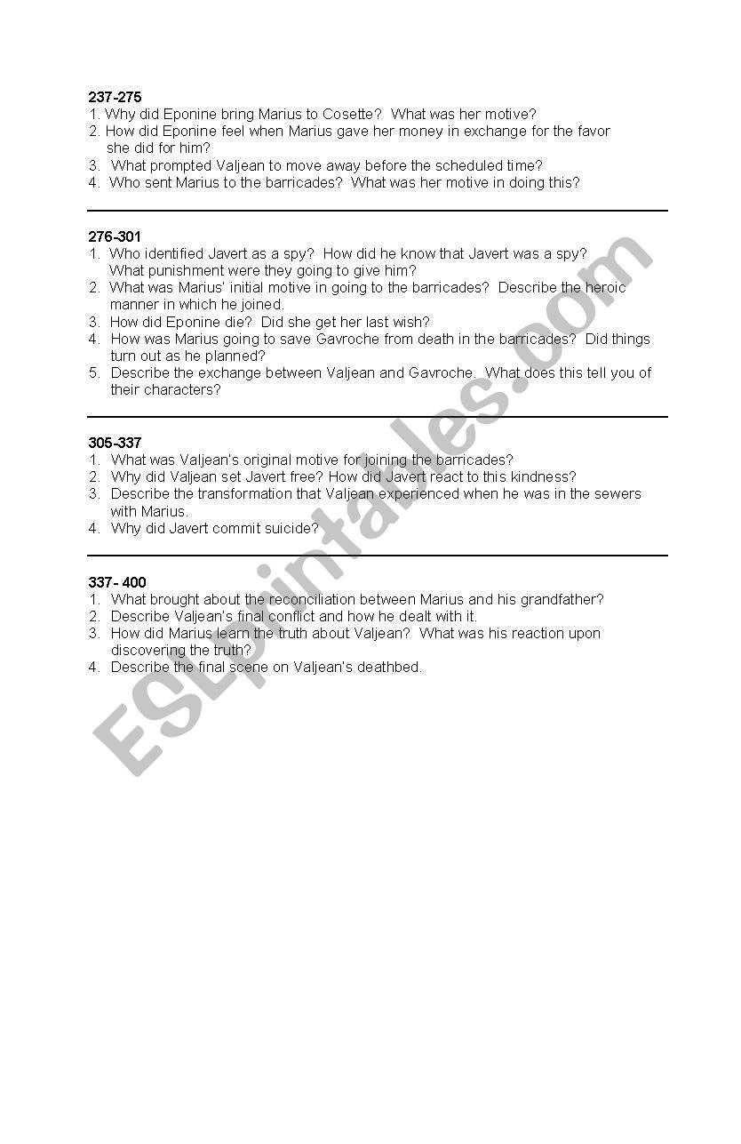 worksheet Les Miserables Worksheet english worksheets guide questions for les miserables