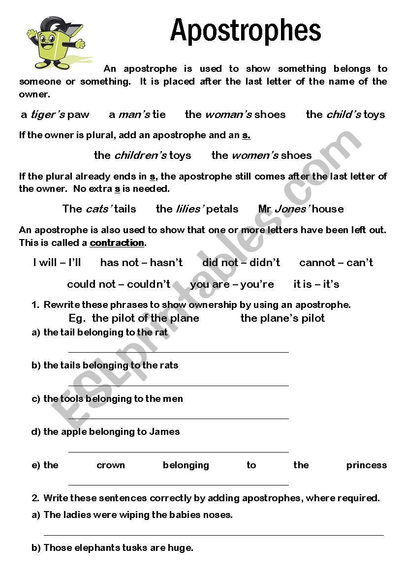 Apostrophes ESL Worksheet By Vp york