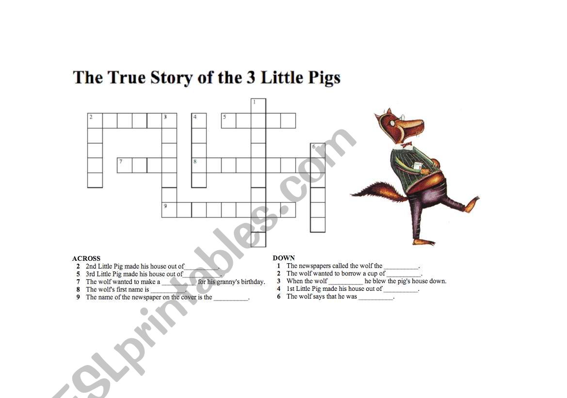 Resultado de imagen para three pigs worksheet  CROSSWORD