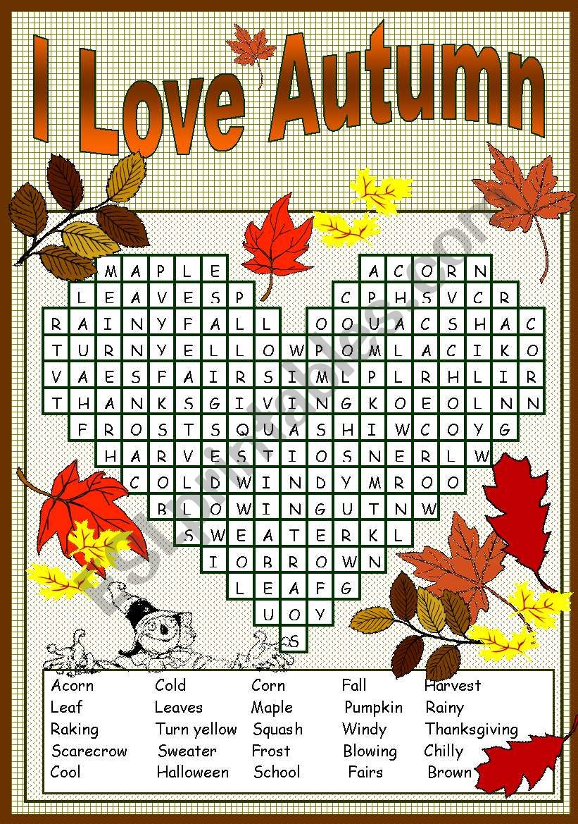 fall crossword puzzle printable