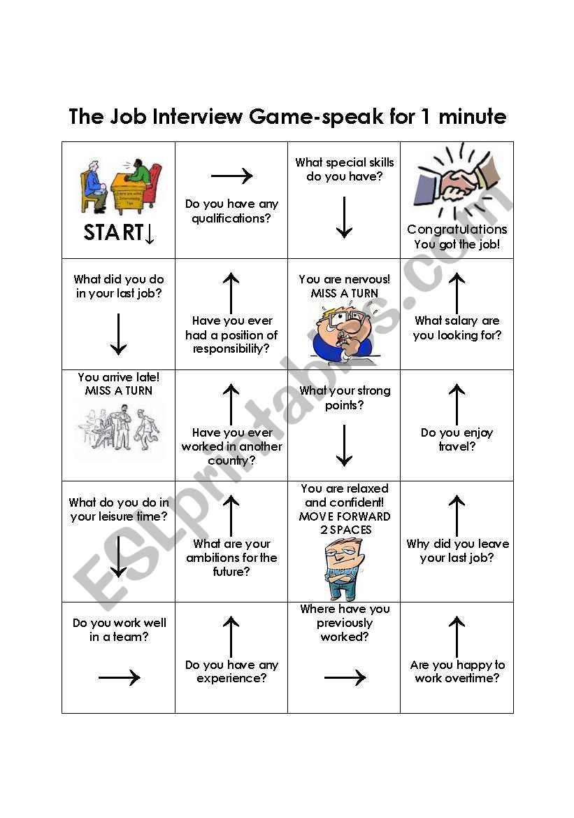 The Job Interview Boardgame ESL Worksheet By Kellywobble