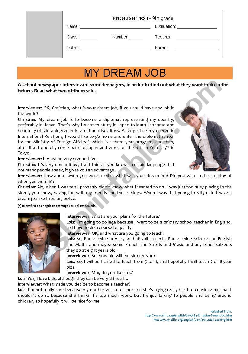 My Dream Job Esl Worksheet By Elisabeteguerreiro