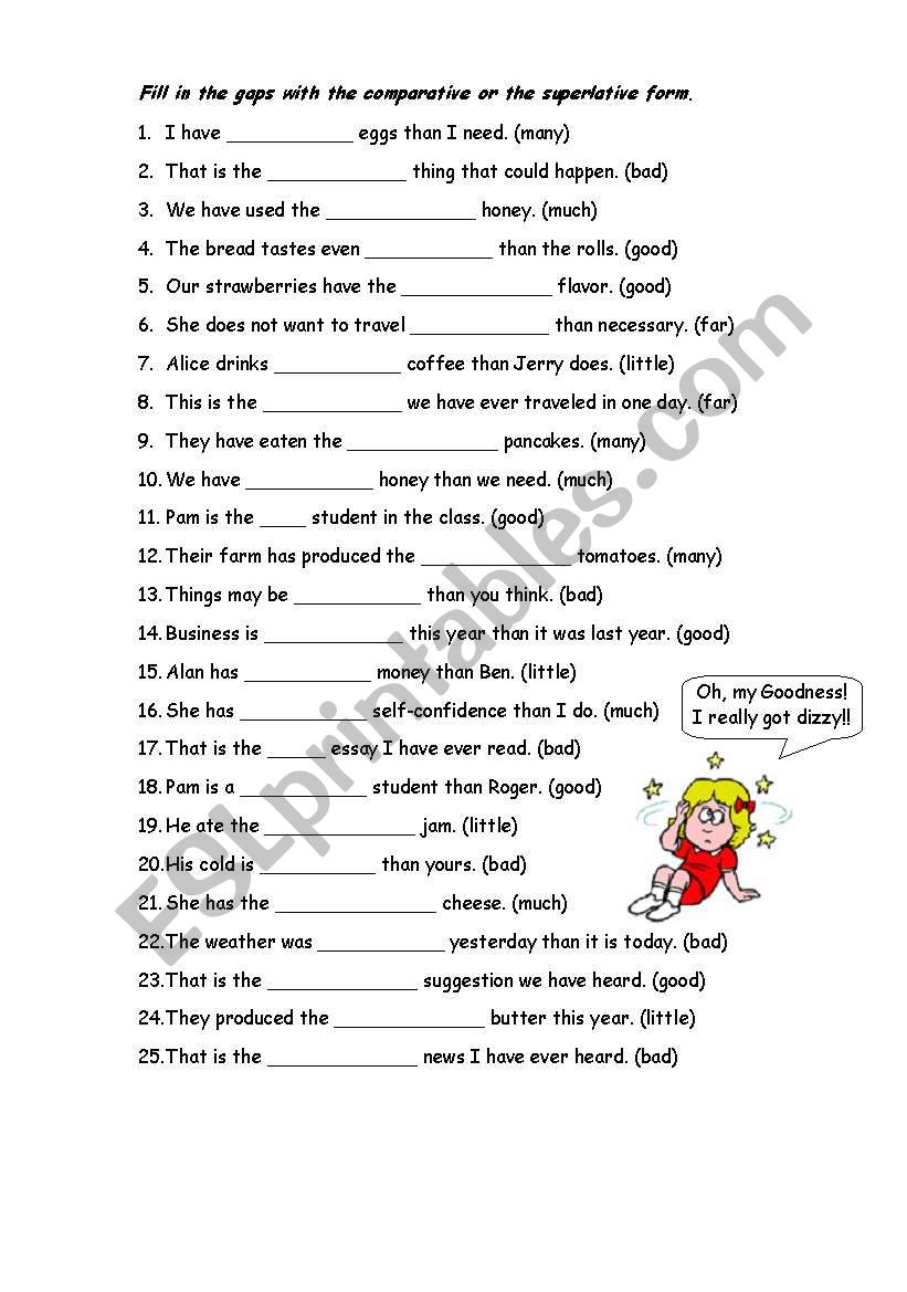 English Worksheets Irregular Adjectives