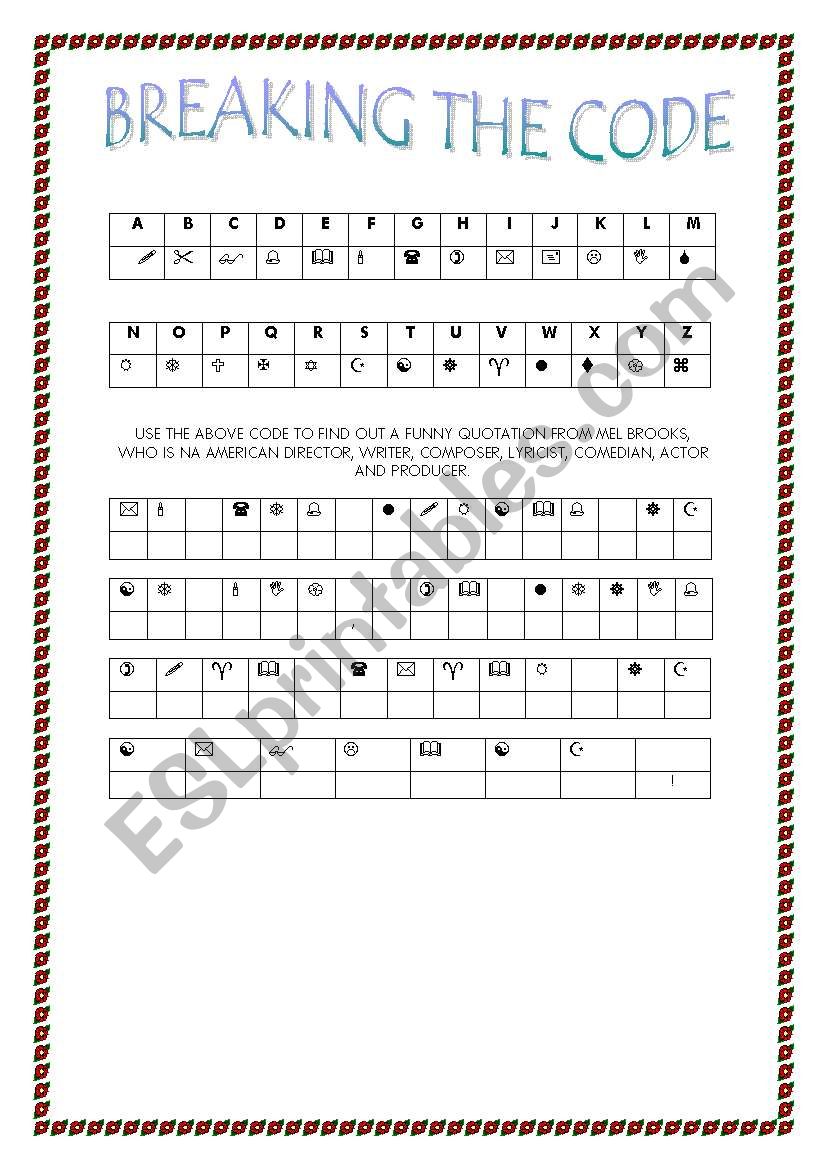 Breaking The Code Worksheet English Worksheets Break The Code Free 