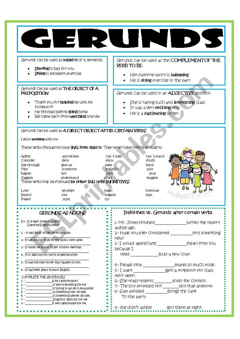 English Worksheets Gerunds