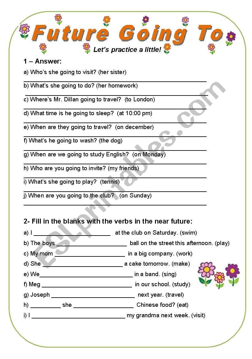 English Worksheets Future Going To