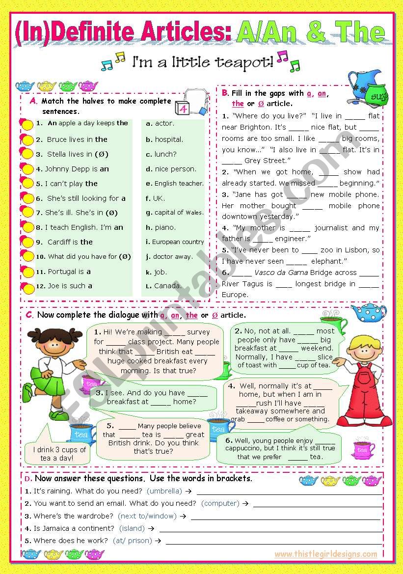 Indefinite Articles In English Worksheets