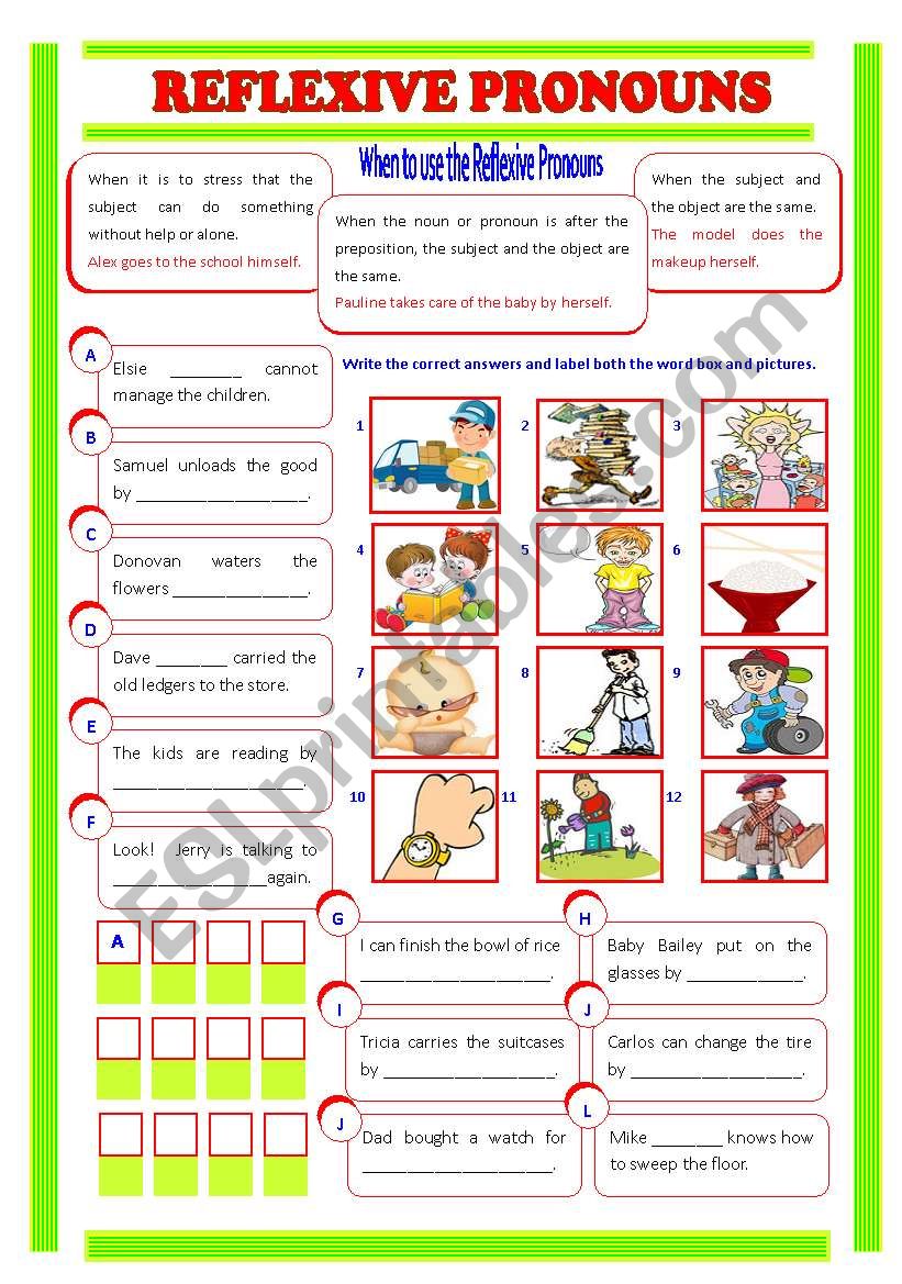 Reflective Pronouns Worksheet