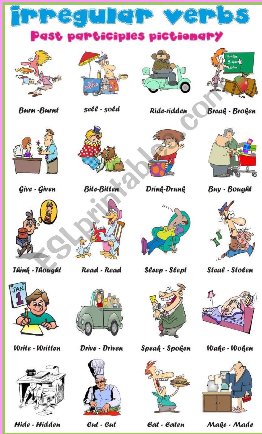 Irregular Verbs Past Participles Pictionary ESL Worksheet By Mafaldita2009