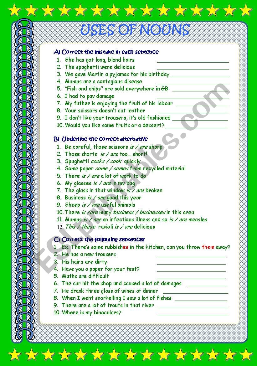 uses-of-nouns-exercises-esl-worksheet-by-afrodite